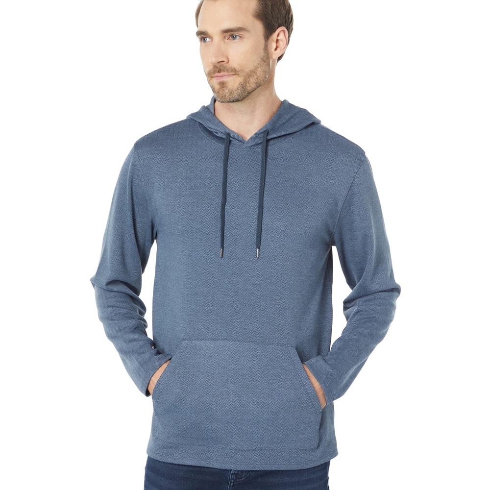 Vince Men’s Pullover Hoodie Activewear Blue Herringbone XL